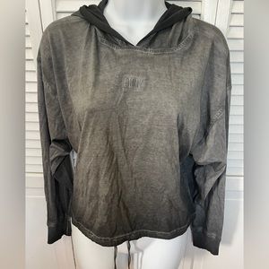 DKNY Sport Cropped Top Gray Fleece Hoodie Size XS